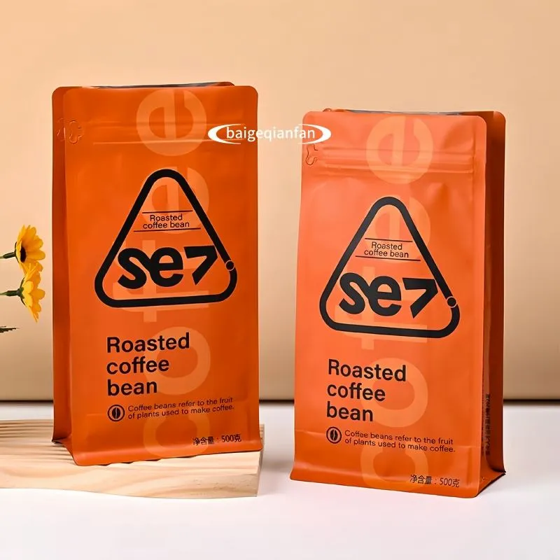 Sacchetti di fondo piatto eco stagno pacchetti di confezionamento compostabile personalizzato Biodegradable Coffe Coffee Packaging Borsa con valvola e cerniera