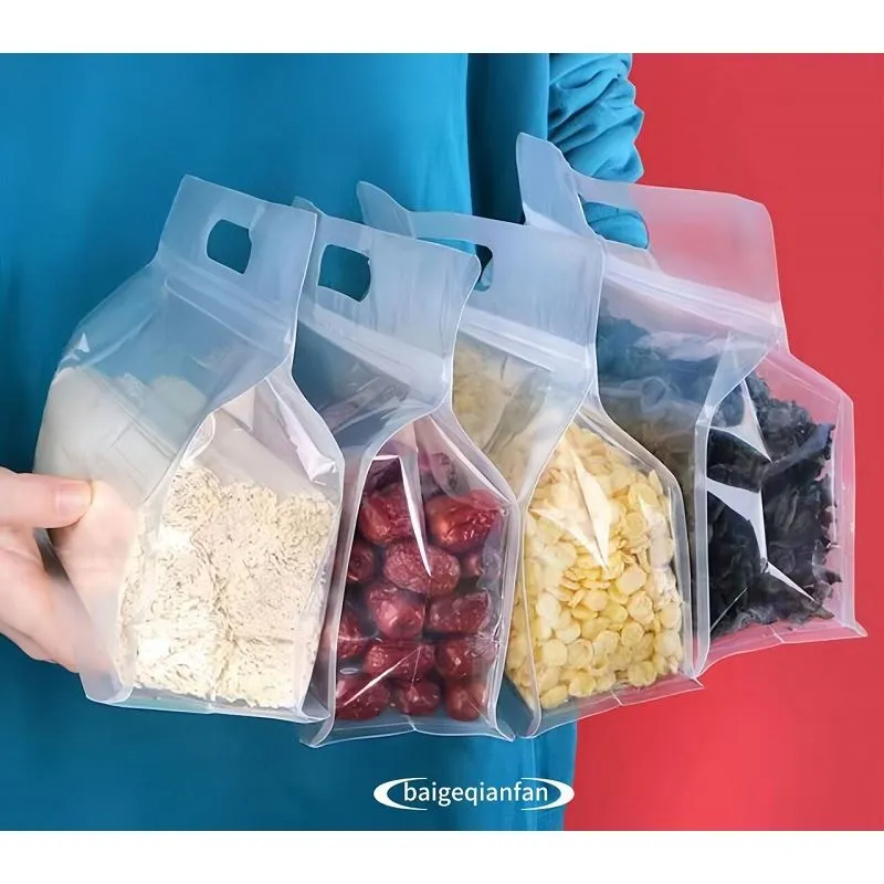 Factory Outlet Handle Transparent Packaging Plastic Bags Flat Bottom Bag Eight Side Seal Snus Pouches